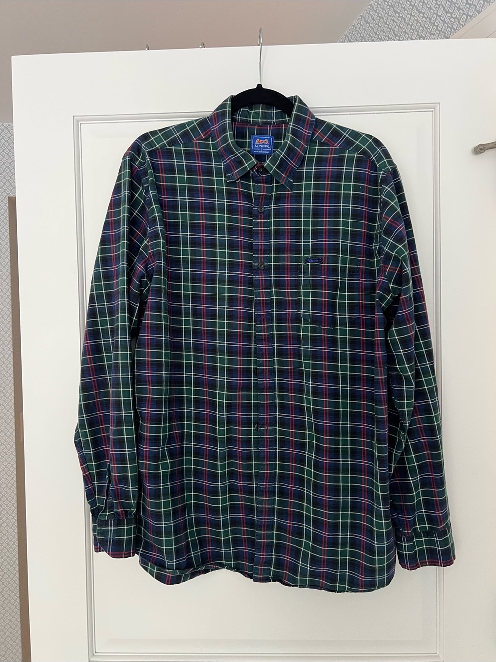 Le Tigre Men's Navy, Green & Red Plaid Button-Down Shirt